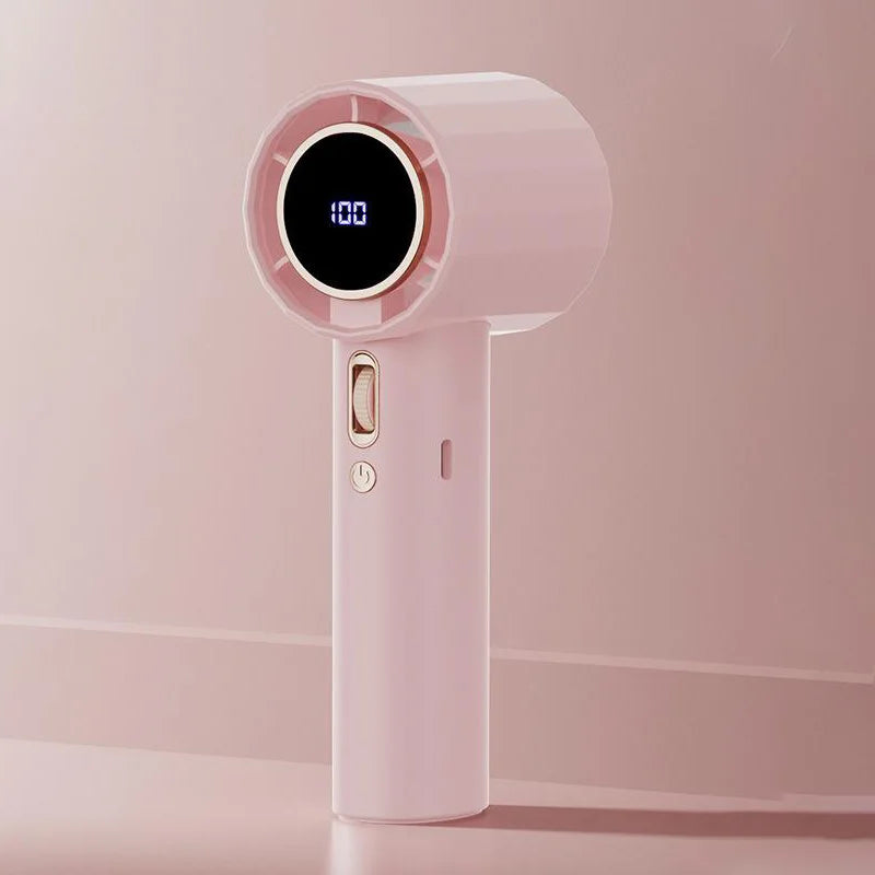 Mini ventilateur rose portable, silencieux et compact, réglage sur 100 vitesses, recharge USB, idéal pour le bureau, la maison ou en déplacement, design moderne et léger pour un rafraîchissement instantané.