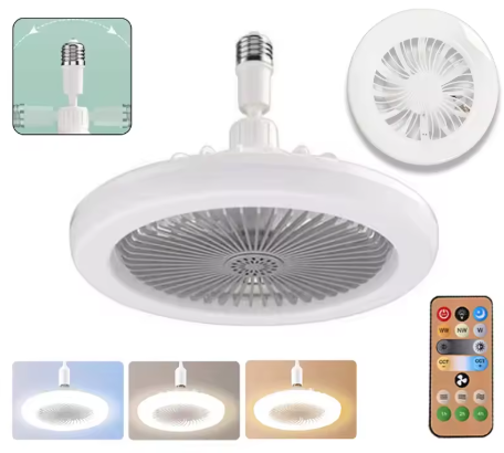 Ventilateur de plafond moderne avec lumière LED intégrée, style minimaliste, 3 vitesses de ventilation, dimmable, télécommande, silencieux, idéal pour salon, chambre ou bureau.