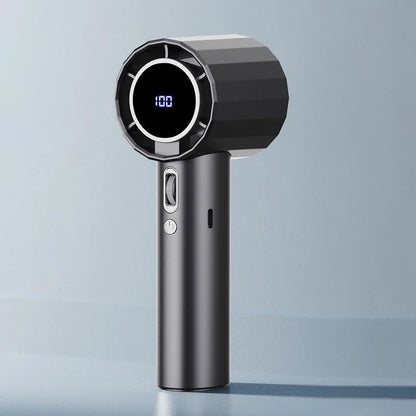 Mini ventilateur noir portable, silencieux et compact, réglage sur 100 vitesses, recharge USB, idéal pour le bureau, la maison ou en déplacement, design moderne et léger pour un rafraîchissement instantané.