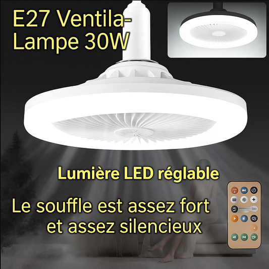 Ventilateur de plafond moderne avec lumière LED intégrée, style minimaliste, 3 vitesses de ventilation, dimmable, télécommande, silencieux, idéal pour salon, chambre ou bureau.